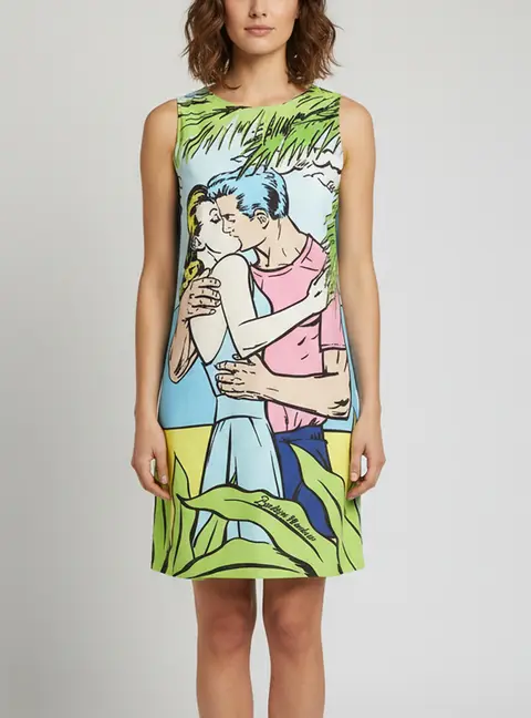 Boutique Moschino Multicolour Tropical Romance Print Crepe Shift Dress S