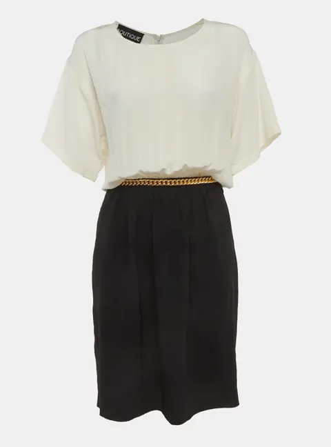 Boutique Moschino Cream/Black Crepe Chain Detail Midi Dress M