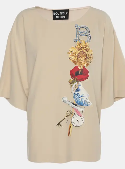 Boutique Moschino Printed Cream Crepe Top L