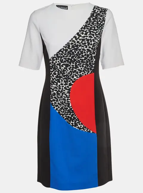 Boutique Moschino Color Block Crepe Short Sleeve Dress M