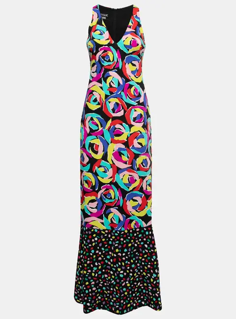 Boutique Moschino Black Multicolor Floral Print Crepe Maxi Dress S