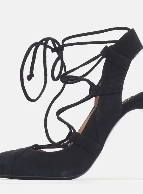 Boutique Moschino Size 36 Black Suede Ankle Wrap Pumps