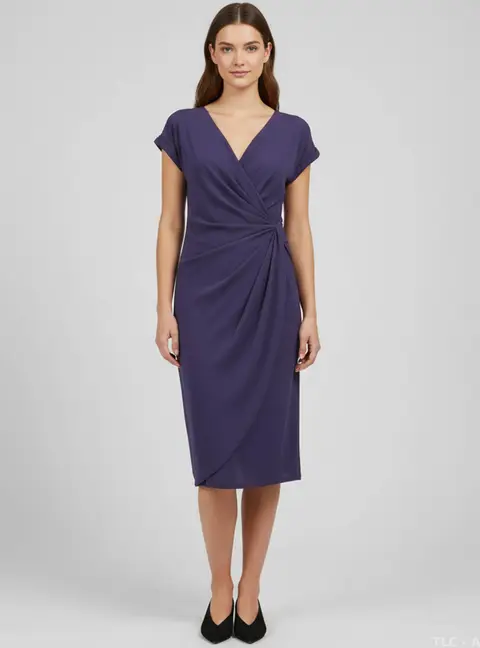 Brioni Navy Blue Draped Silk Midi Dress L