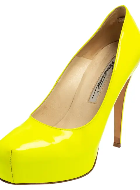 Brian Atwood Neon Green  Patent Leather Platform Pumps Size 36.5