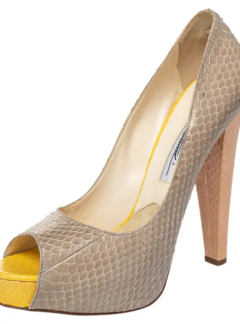 Brian Atwood Grey Python Peep Toe Platform Pumps Size 40