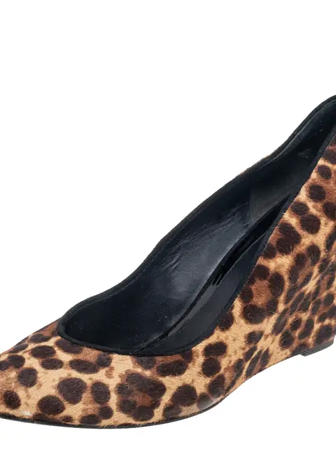 Brian Atwood Brown Leopard Print Pony Hair Wedge Pumps Size 39.5
