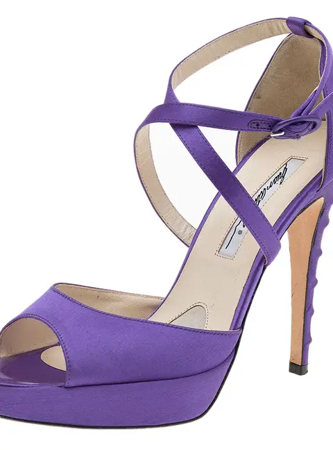 Brian Atwood Purple Satin Platform Ankle Strap Sandals Size 38.5
