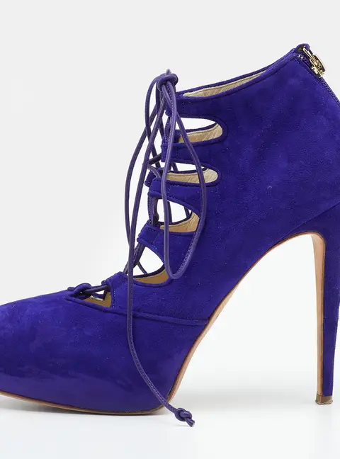 Brian Atwood Purple Suede Lace up Booties Size 38.5