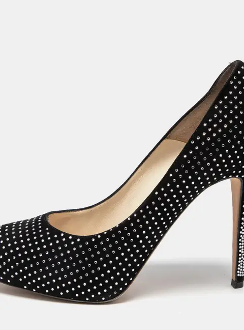 Brian Atwood Black Suede Crystals Embellished Pumps Size 40