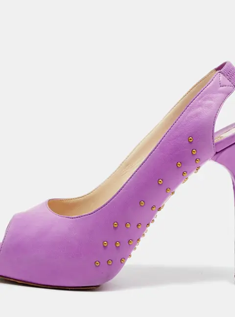 Brian Atwood Size 40.5  Lilac Leather Studded Peep Toe Slingback Pumps