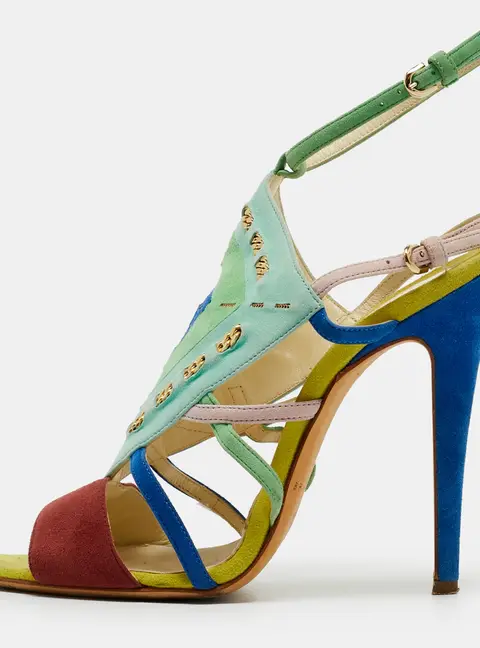 Brian Atwood Size 35 Multicolor Suede Asymmetric Jeweled Ankle Strap Sandals