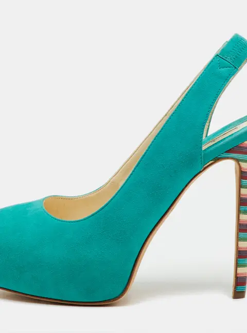 Brian Atwood Turquoise Blue Suede Platform Slingback Pumps Size 35