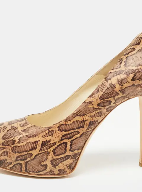 Brian Atwood Brown/Beige Cork Print Platform Pumps Size 41
