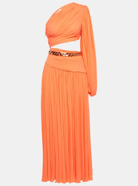 Bronx & Banco Orange Crepe Pleated One Shoulder Jafari Gown XS
