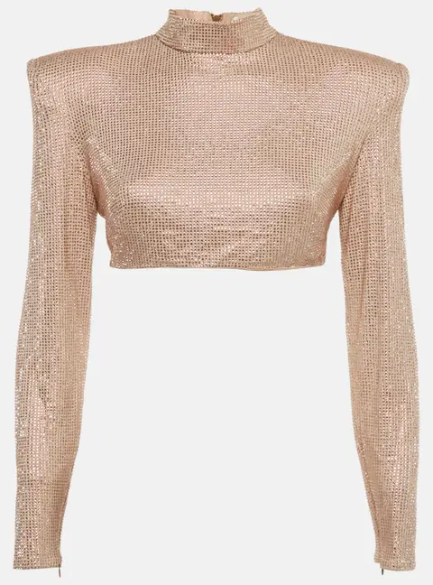 Bronx & Banco Beige Studded Jersey Zip-Up Cropped Jacket M