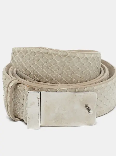 Brunello Cucinelli Light Grey Snakeskin Buckle Belt L
