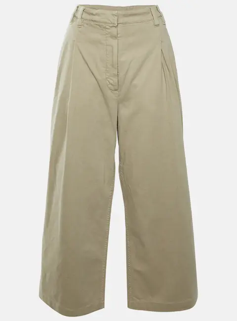 Brunello Cucinelli Beige Denim Pleated Wide Leg Pants M