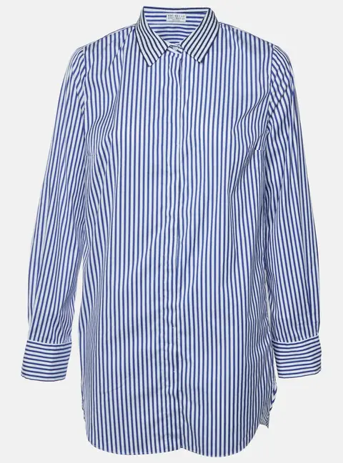 Brunello Cucinelli Blue/White Striped Cotton Monili Collar Shirt XXL