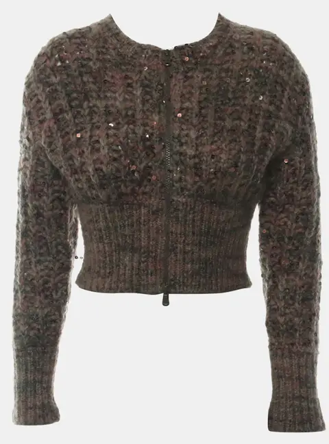 Brunello Cucinelli Sequins Cashmere Blend Zip -up Cropped Cardigan Women's Clothes XS