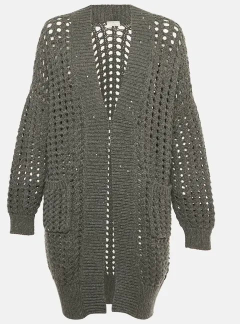 Brunello Cucinelli Grey Sequin Open Knit Cardigan S