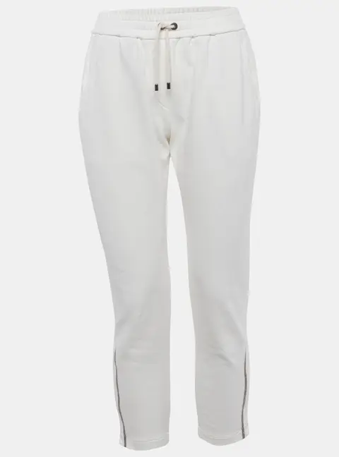 Brunello Cucinelli White Cotton Monili Detail Sweatpants S