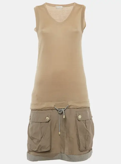 Brunello Cucinelli Beige Cotton Knit Sleeveless Short Dress XS