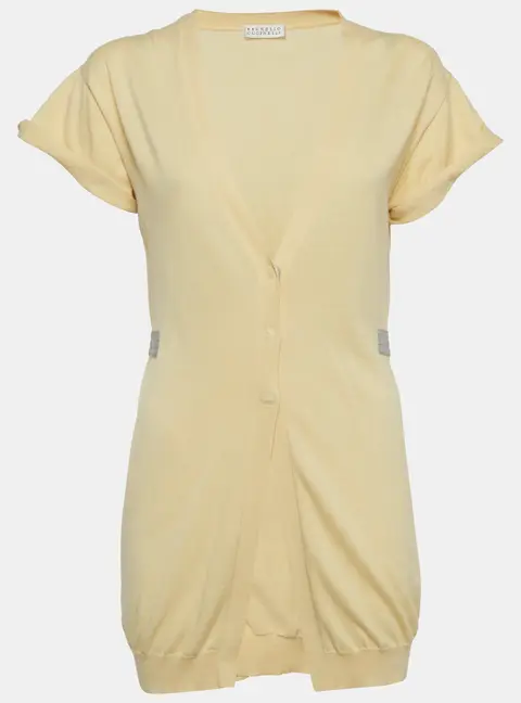 Brunello Cucinelli Cream Cotton Knit Long Cardigan M