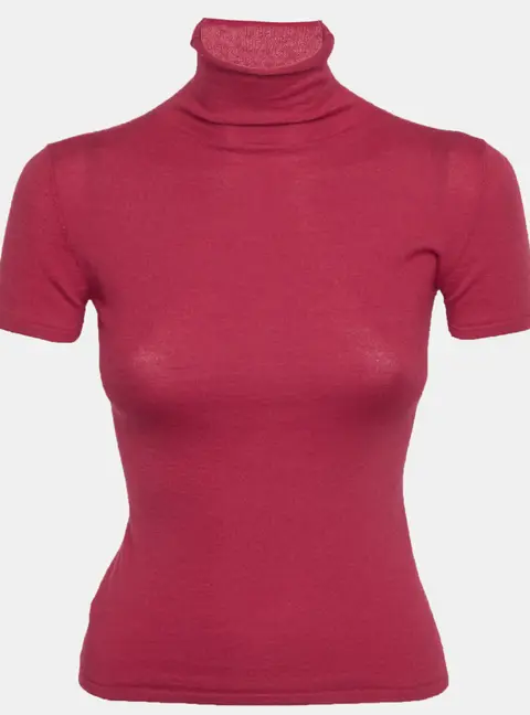 Brunello Cucinelli Pink Stretch Knit Mock Neck Top XS