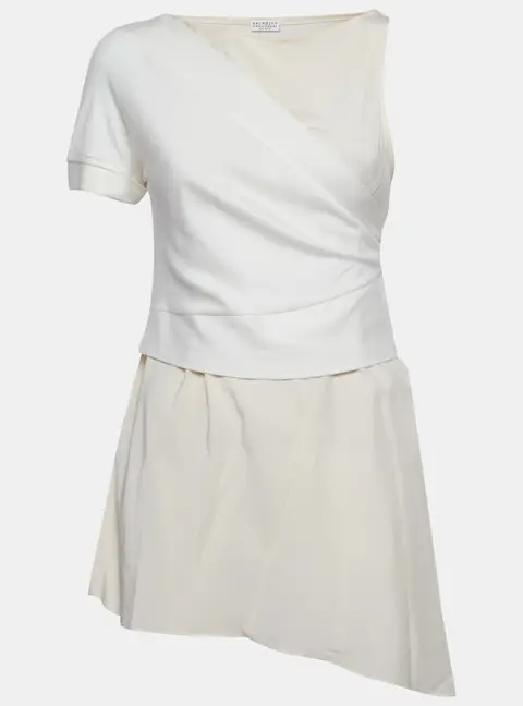 Brunello Cucinelli Cream Silk and Knit Tunic Top L