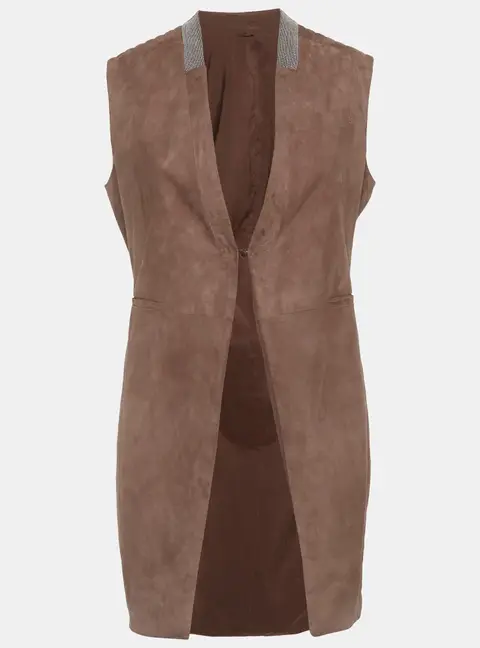 Brunello Cucinelli Brown Suede Monili Long Vest M