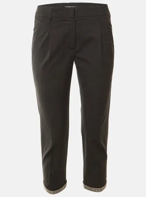 Brunello Cucinelli Dark Grey Wool Monili Embellished Cropped Trousers S