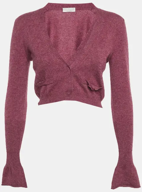 Brunello Cucinelli Purple Cashmere Knit Cropped Cardigan XS