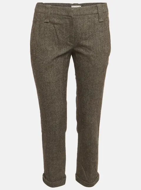 Brunello Cucinelli Grey Herringbone Monili Trim Trousers S