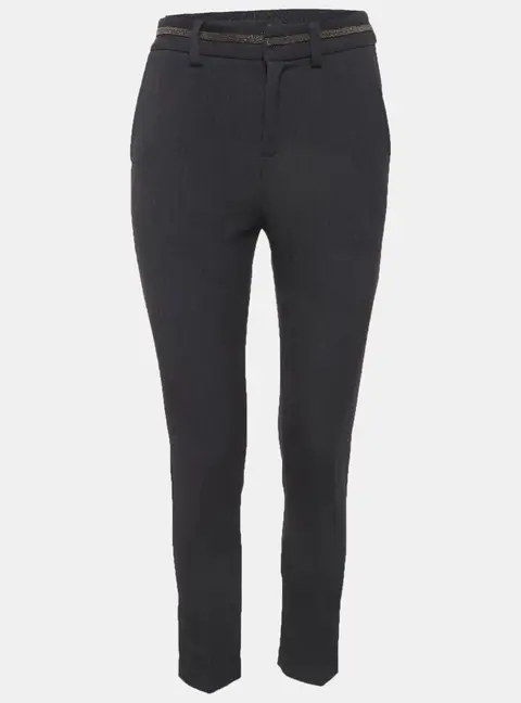 Brunello Cucinelli Grey Stretch Crepe Monili Detail Trousers S