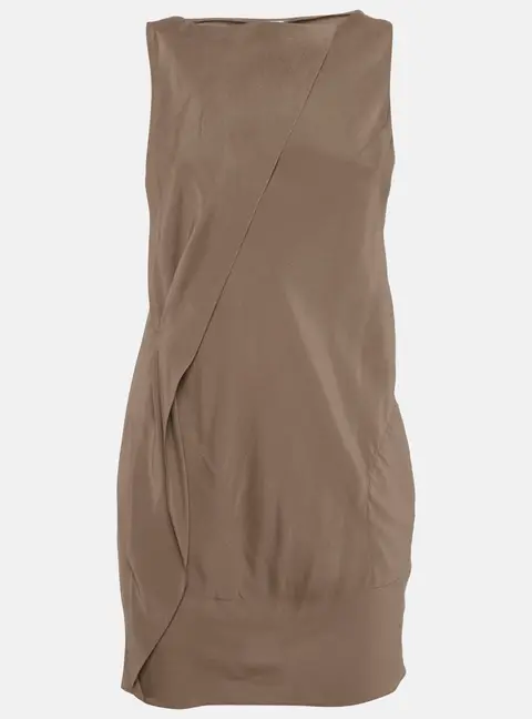 Brunello Cucinelli Brown Silk Asymmetrical Drape Mini Dress XS
