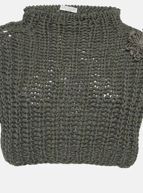 Brunello cucinelli Grey Crochet Floral Applique Crop Top XS