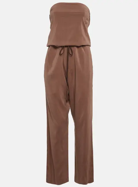 Brunello Cucinelli Brown Silk Blend Strapless Jumpsuit M