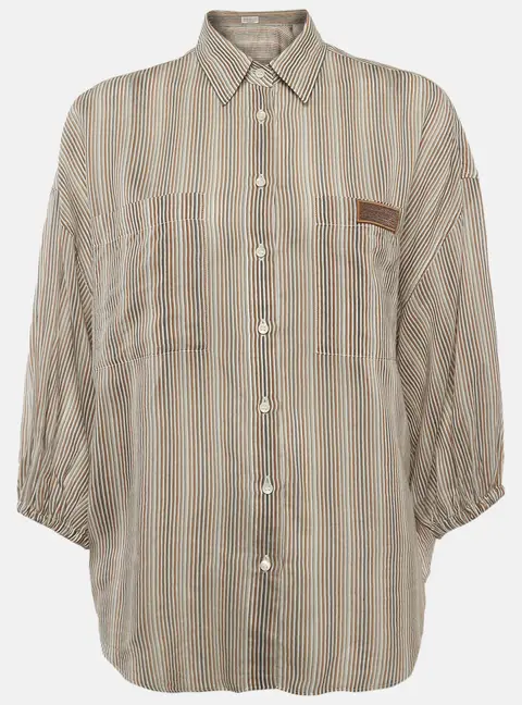 Brunello Cucinelli Multicolour Striped Silk Blend Button Down Shirt M
