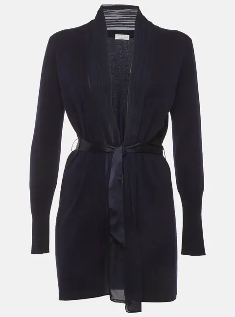 Brunello Cucinelli Navy Blue Knit Belted Cardigan S