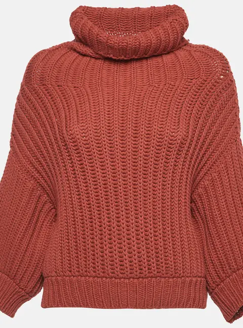 Brunello Cucinelli Brown Rib Knit Turtle Neck Sweater M