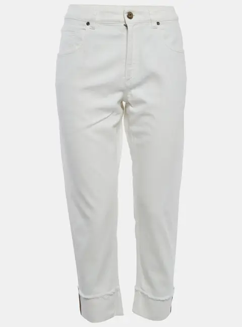 Brunello Cucinelli White Denim Cropped Raw Edge Jeans S/Waist 32"