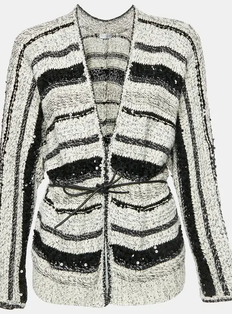 Brunello Cucinelli Black/White Striped Knit Sequin Detail Cardigan M