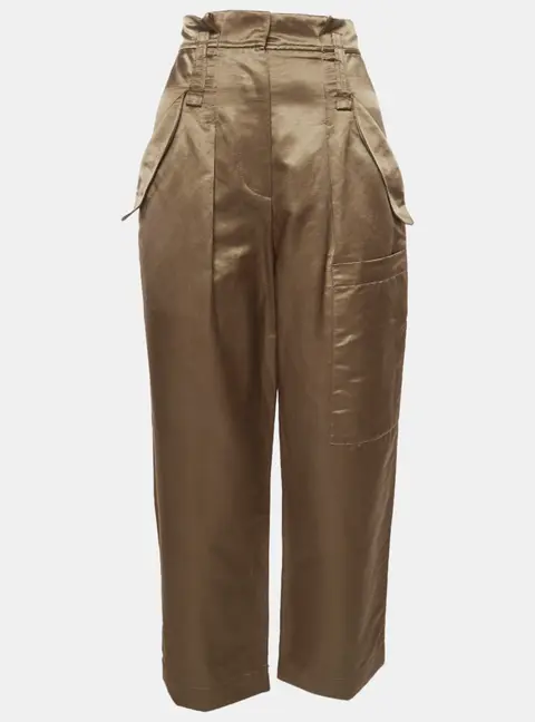 Brunello Cucinelli Gold Satin Cropped Cargo Pants S
