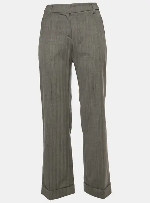 Brunello Cucinelli Grey Herringbone Wool Blend Regular Fit Trousers S