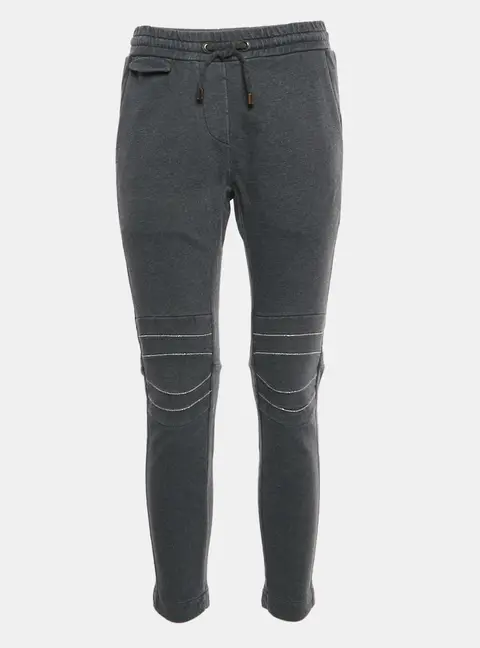 Brunello Cucinelli Grey Wool Monili Detail Sweatpants XS