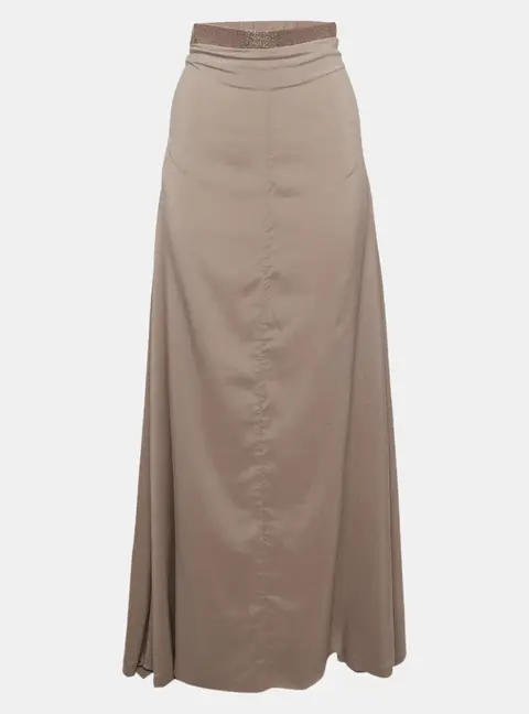Brunello Cucinelli Brown Silk Blend Monili Waistband Skirt M