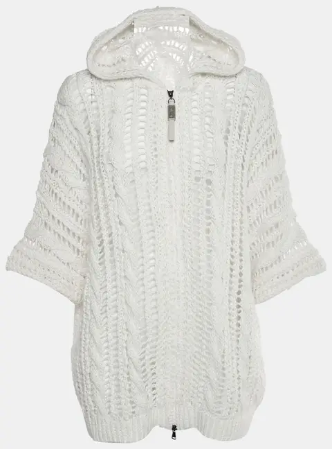 Brunello Cucinelli White Jute Crochet Moneli Detail Cardigan S