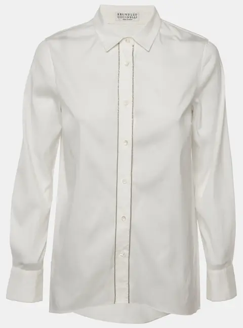 Brunello Cucinelli White Cotton Button Front Monili Detail Shirt L
