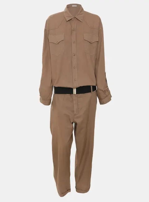 Brunello Cucinelli Khaki Cotton Belted Jumpsuit M