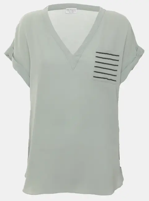 Brunello Cucinelli Green Crepe Tunic Top L